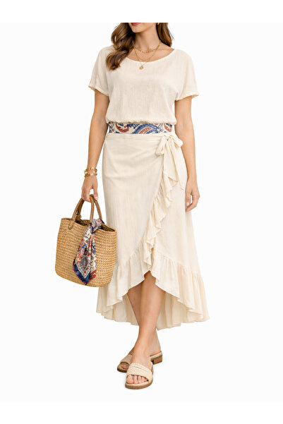 Yena Tekstil بلوزة نسائية صيفية كاجوال كريم ناتشورال ذو ملمس بارز