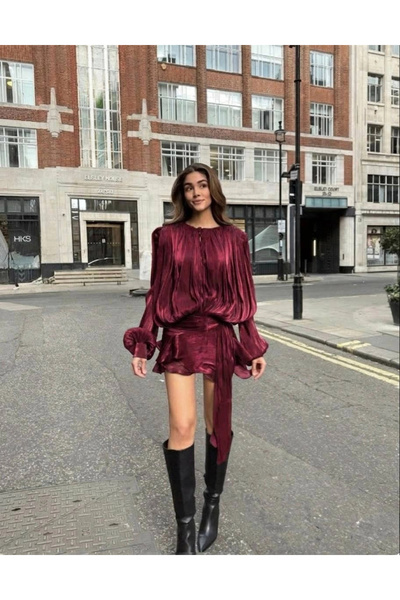 Bak Moda Padded Shoulders Jacquard Tulle Cherry Tree Dress