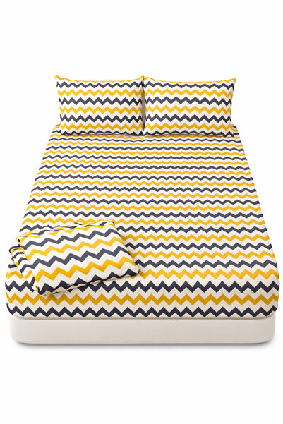 MORE HOME ملاءة سرير مطاطية مزدوجة مع ملاءة سرير غطاء وسادة - نمط متعرج