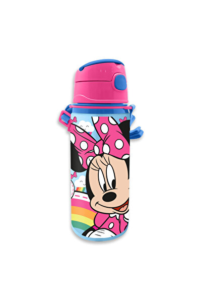 Minnie Mouse Sticlă de apă din aluminiu cu pai și mâner, 600 ml roz