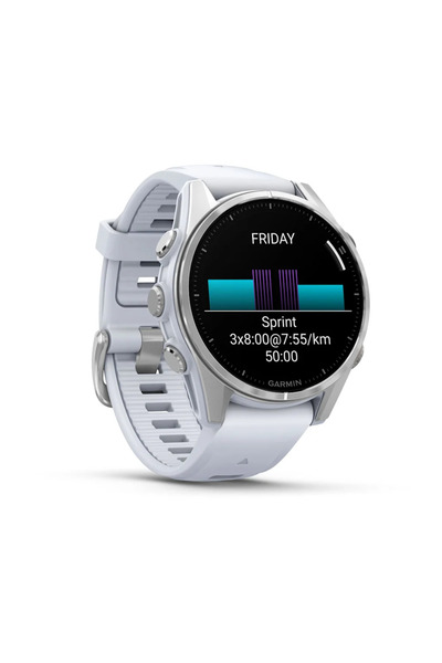 Garmin fenix 8 - 43 mm, AMOLED Gümüş, Beyaz Taşlı Silikon Kayışlı