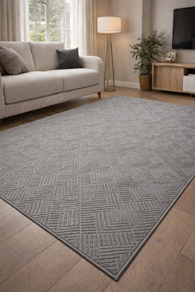 Merinos Rölyef Aden Kaymaz Taban Oda Salon Koridor Mutfak Halı Yolluk Kilim GRİ