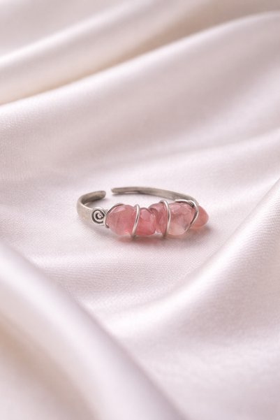 doublemax Bohemian Design Three Stone Natural Stone Ring