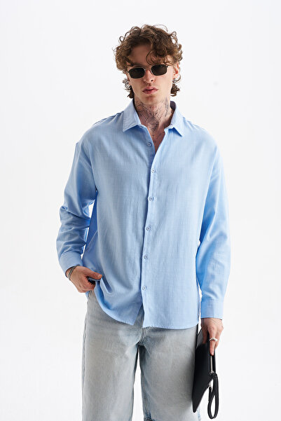 NOHOW Linen Blended 100% Cotton Comfortable Fit Off-Shoulder Men's Plain Shir...