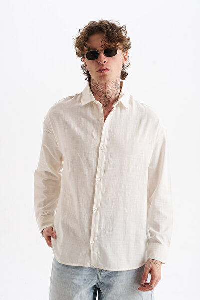 NOHOW Linen Blended 100% Cotton Comfortable Fit Off-Shoulder Men's Plain Shir...