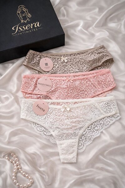 İSSERA Kadın Dantel Külot 3lü Set Esnek Rahat Günlük Şık İç Çamaşırı