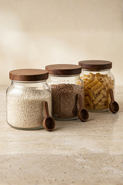 Sevinse Home Arden 2000 ml Set of 3 Glass Jars with Acacia Lids – Large Size ...