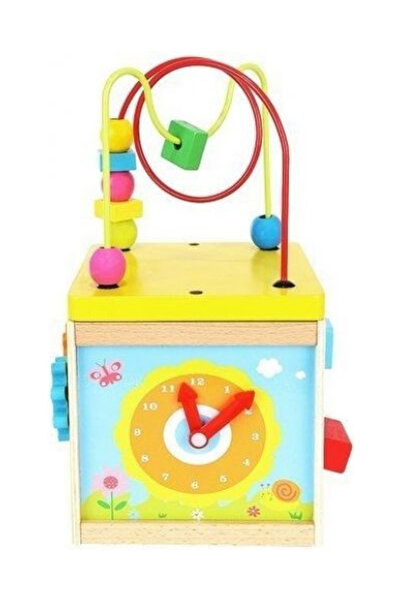 KRUZZEL Cub de sortare educativ 5 în 1 din lemn, 17x17x30 cm, 3 ani, galben