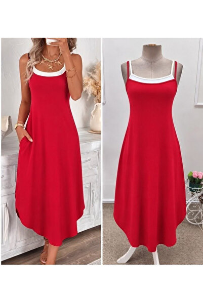 DRESSIFY WOMEN’S FASHION Women's Rope Strap Round Neck Long Viscose Dress wit...