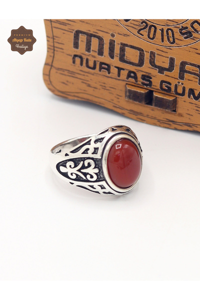 Midyat Nurtaş Gümüş Oval Akik Taşlı Sade Motifli 925 Ayar Gümüş Çocuk Yüzüğü ...
