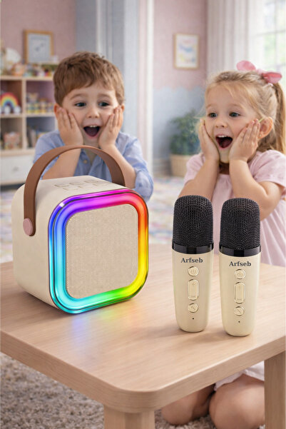 Arfseb 2 Mikrofonlu Karaoke Seti Bluetooth Hoparlör RGB Işıklı Karaoke Mikrof...