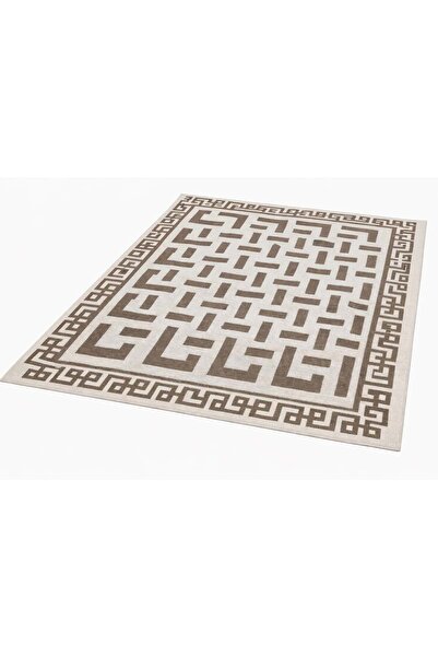 Mandaş Pamuklu Bukle Lüks Kilim (140x200)-Labirent Kreme Kahve