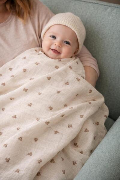 GÜRPAMUK HOME & BABY Bambu Müslin Bez Örtü & Battaniye AYICIK KREM/AYICIK KREM