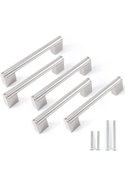 FULGENTE عبوة من 5 مقابض أدراج وخزائن مطبخ مطلية بالنيكل المصقول، بمسافة 128 ...