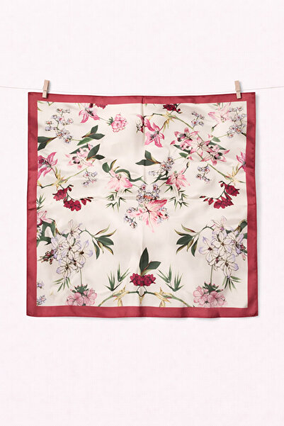 AGAPI Floral Print Saten Fular 50X50 cm – Pink Burgundy Elegant Women's Banda...