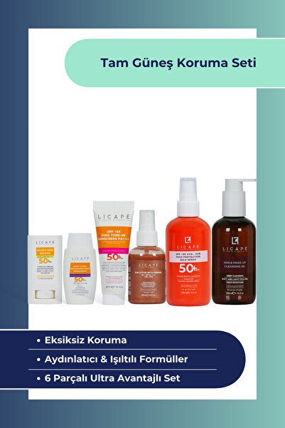 Licape Tam Güneş Koruma Seti | Stick + Likit + Pink Tone Up + Simli + Vücut G...