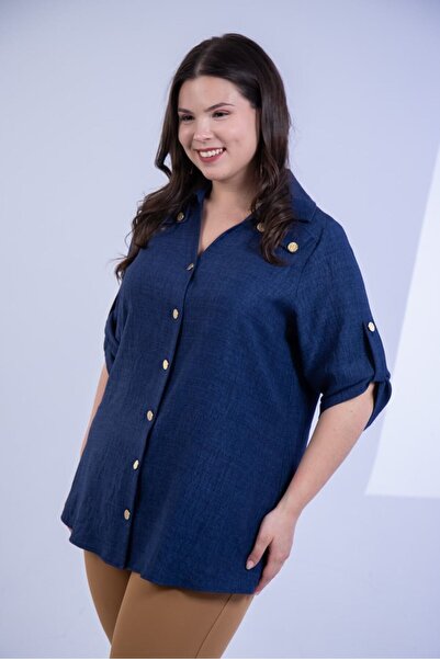 Roxxlen Жіноча сорочка великих розмірів з V-подібним вирізом і ґудзиками