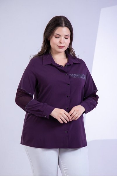 Roxxlen Plus Size Women's Stone Detailed Shirt Plum