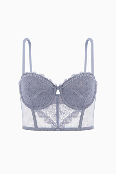 Weweus Rosali Lace Bustier Bra - Soft Push Up, Padded - Fashion - 2501 - Gray