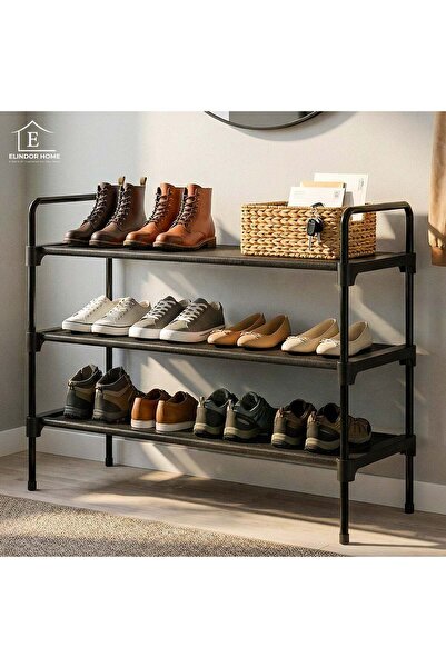 Elindor ® Shoe Organizer with 3 Large Shelves, No Holes, Metal Support, 70 × ...