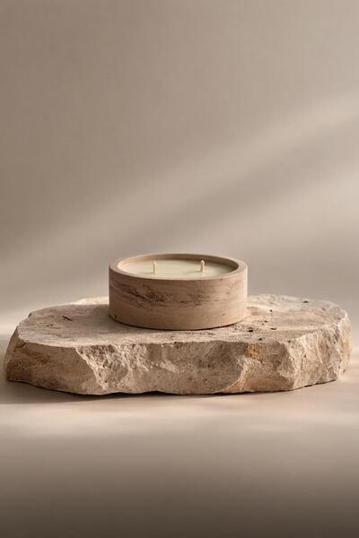 Lethe Design Traverten Kase Mum-El Yapımı Dekoratif Beton Mum-2 Fitilli, Koku...