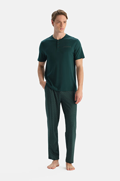 Dagi Petrol Green Half-Patch T-Shirt and Pants Set