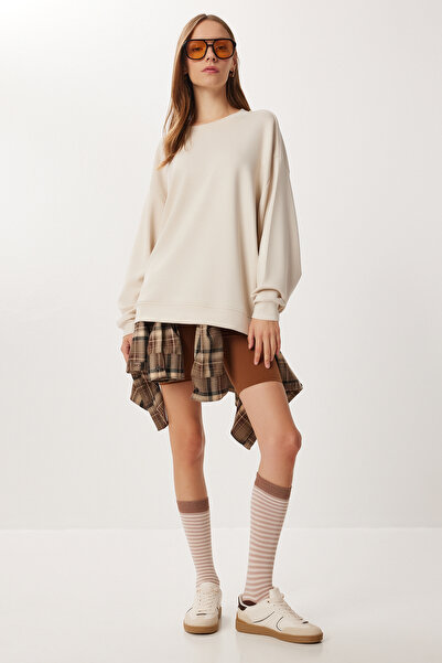 Lovelyİstanbul Oversized Basic Soft Modal Sweatshirt Lub0249 Stone