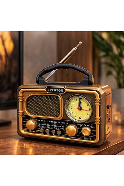 Asel Aksesuarcı Everton RT-718 Analog Saatli Nostalji Radyo – FM/AM/SW Blueto...