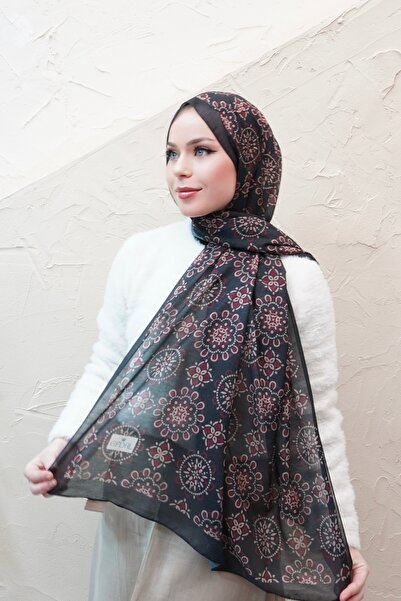 efdal şal eşarp Sun Geometric Pattern Aqua Cotton Shawl