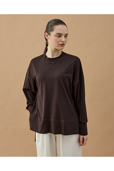 Aybikestil Süprem Fresh Yırtmaçlı Bluz Kahve