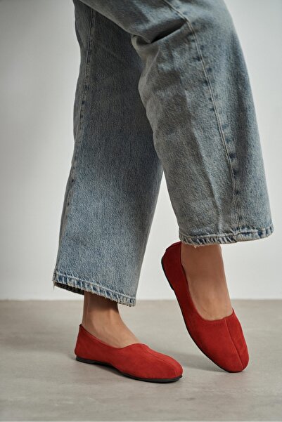 NİŞANTAŞI SHOES Rosel Kırmızı Hakiki Deri Düz Taban Kadın Babet