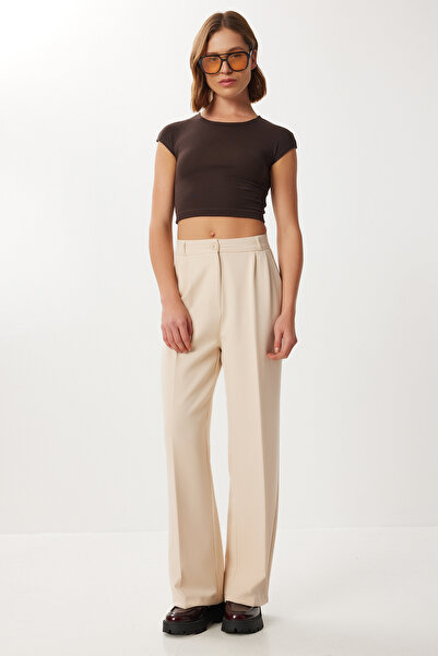Lovelyİstanbul Pleated Woven Palazzo Pants Ldw0010 Cream