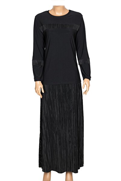 Hermevsim Missbah Women's Ayliz Sandy Skirt Pleated Lined Elastic Black Set