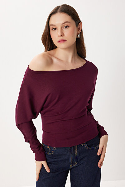 Lovelyİstanbul Open Shoulder Soft Modal Blouse Lby0017 Mürdüm