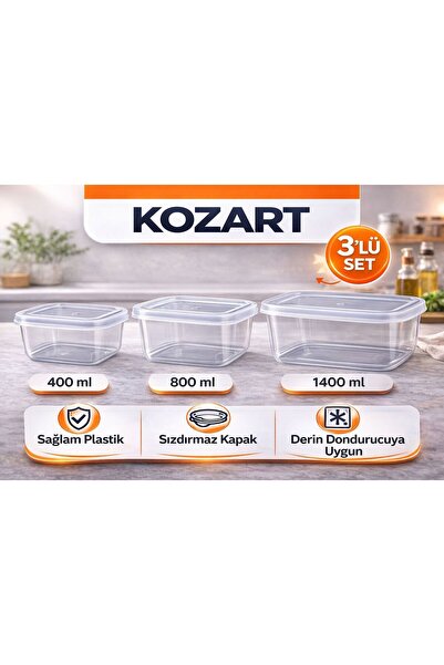 KOZART kahvaltılık derin dondurucu mutfak düzenleme saklama kabı 3 boy