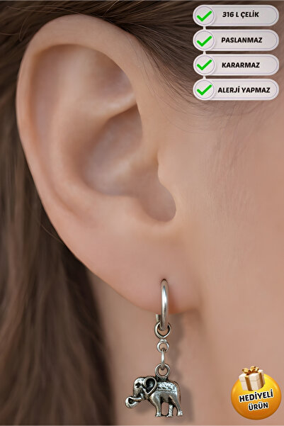 Piercing Market Steel & Silver Steel Special Design Dangling Elephant Couple ...