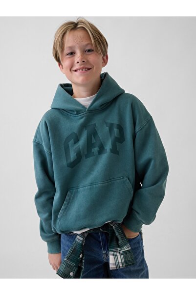 GAP Erkek Çocuk Koyu Yeşil VintageSoft Relaxed Logo Sweatshirt