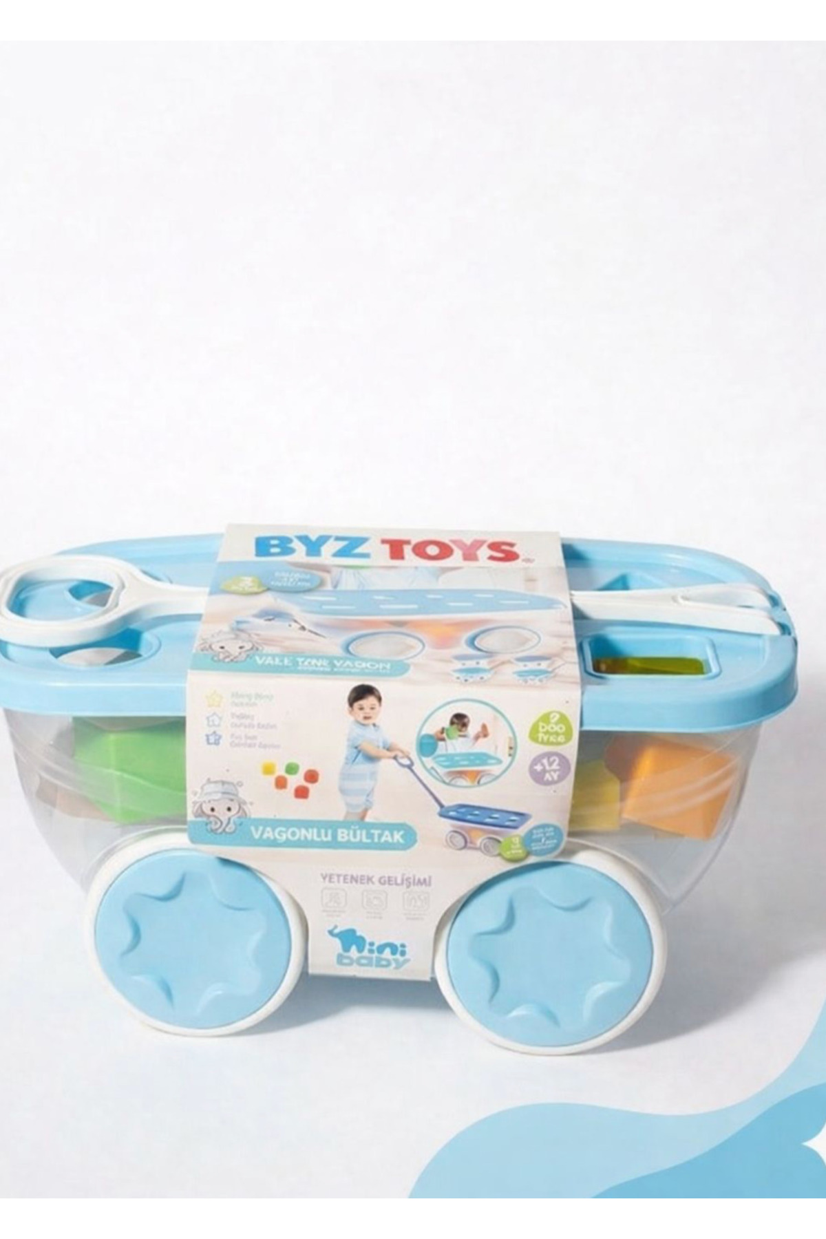 BYZ TOYS Çocuk Vagonlu Çekmeli Bul-tak Zeka Geliştirici Eğlenceli MAVI Vagon ...
