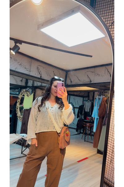 VENTUS MODA&ÇANTA Salaş Kesim File Detaylı Yazlık Triko