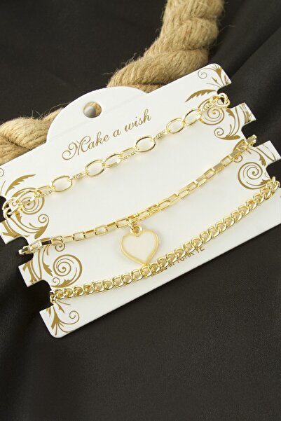 Bijuteri Net سوار سلسلة على شكل قلب 3 قطع