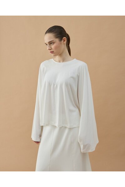 Aybikestil Süprem Crop Pelerin Bluz Ekru