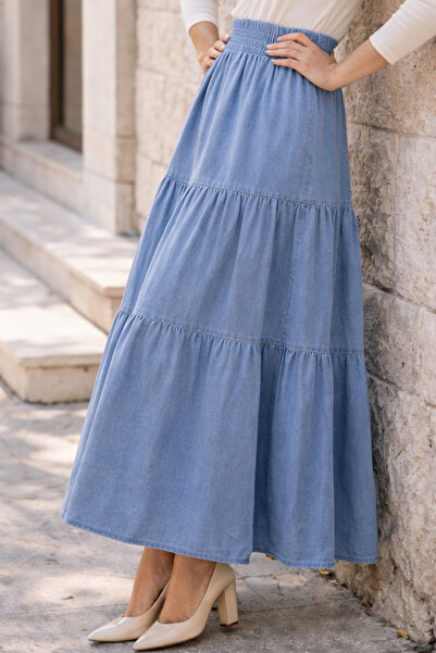 benguen Layered Denim Skirt B8022 Ice Blue