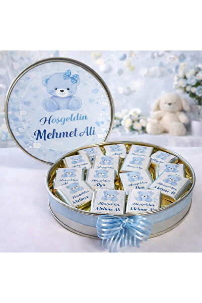 Elit Marka 50 adet isme özel erkek bebek mevlüt, yenidoğan çikolatası