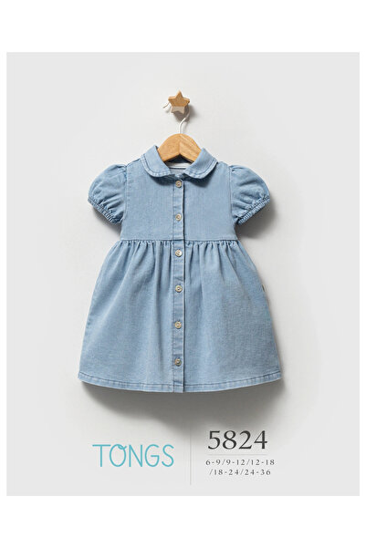 Tongs Baby Baby Girl Universe Jeans Buttoned Dress Blue 5824