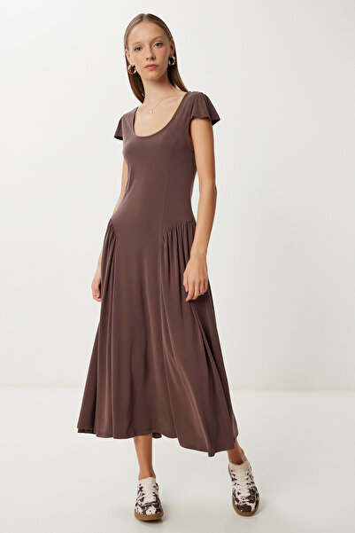 Lovelyİstanbul Summer Modal Midi Dress Lub0125 Brown