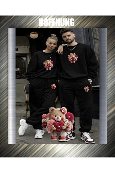 HOFFNUNG Unisex Casual Tracksuit Set Love Bear Outdoor Full Sweatshirt