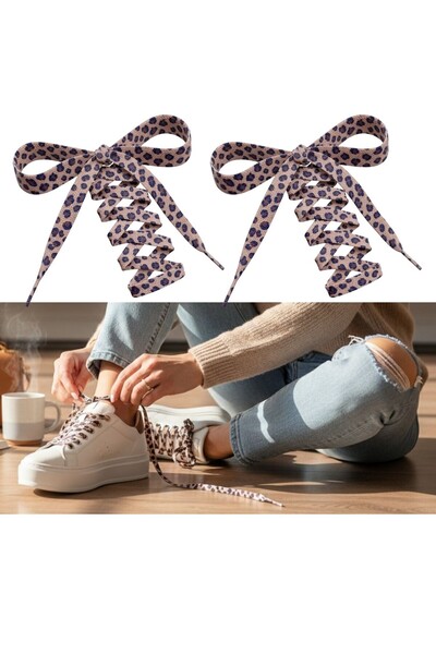 ipekbazaar أربطة أحذية مسطحة بطول 120 سم، طبعة الفهد قطعة، أربطة D منقوش للأح...