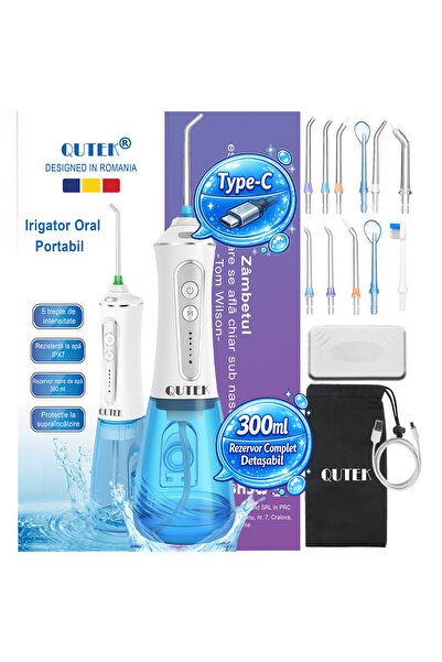 QuTek Portable Oral Irrigator, 2500mAh battery, 300ml, 11 Nozzles included, T...