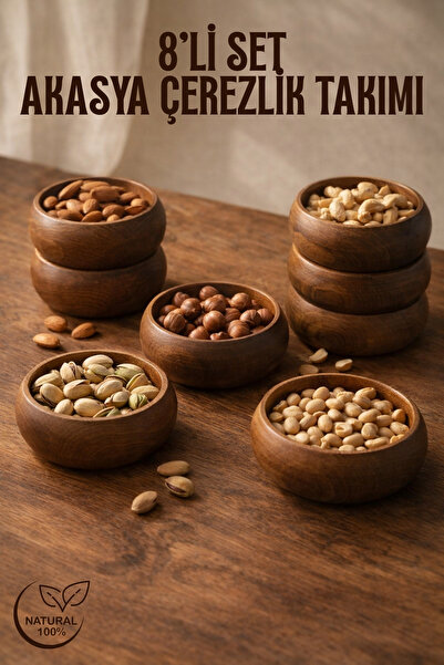 GİNZAMAİSON Akasya Model Ahşap Çerezlik 8'li Set – Kahvaltı & Çerez Sunum Kas...