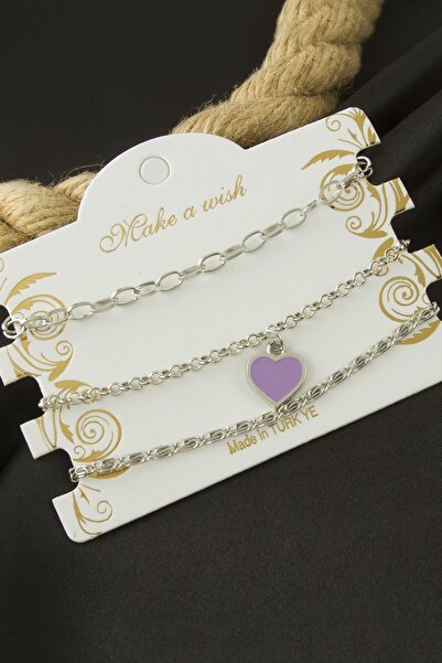Bijuteri Net Heart Chain Bracelet 3 Pieces